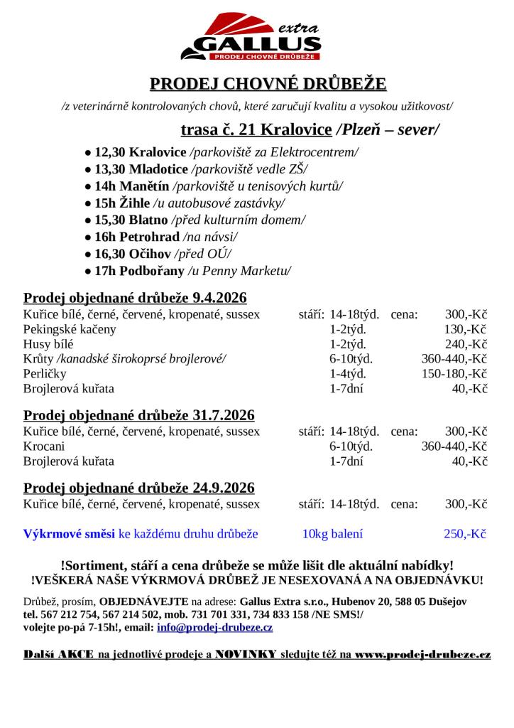 Prodej chovné drůbeže